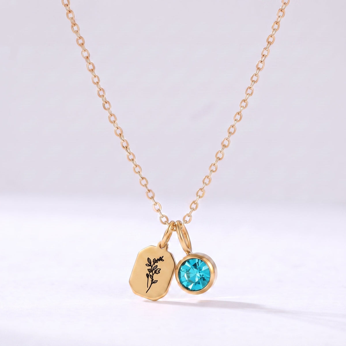 Collar flor y piedra de nacimiento Diciembre-Topacio azul dorado