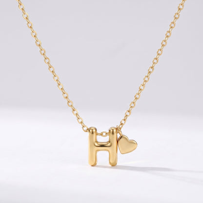 Collar letra H dorado con corazón, collar personalizado femenino en acero inoxidable resistente al agua.