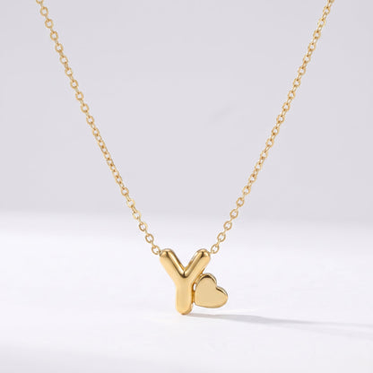 Collar letra Y dorado con corazón, collar personalizado femenino en acero inoxidable resistente al agua.