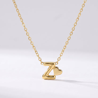Collar letra Z dorado con corazón, collar personalizado femenino en acero inoxidable resistente al agua.