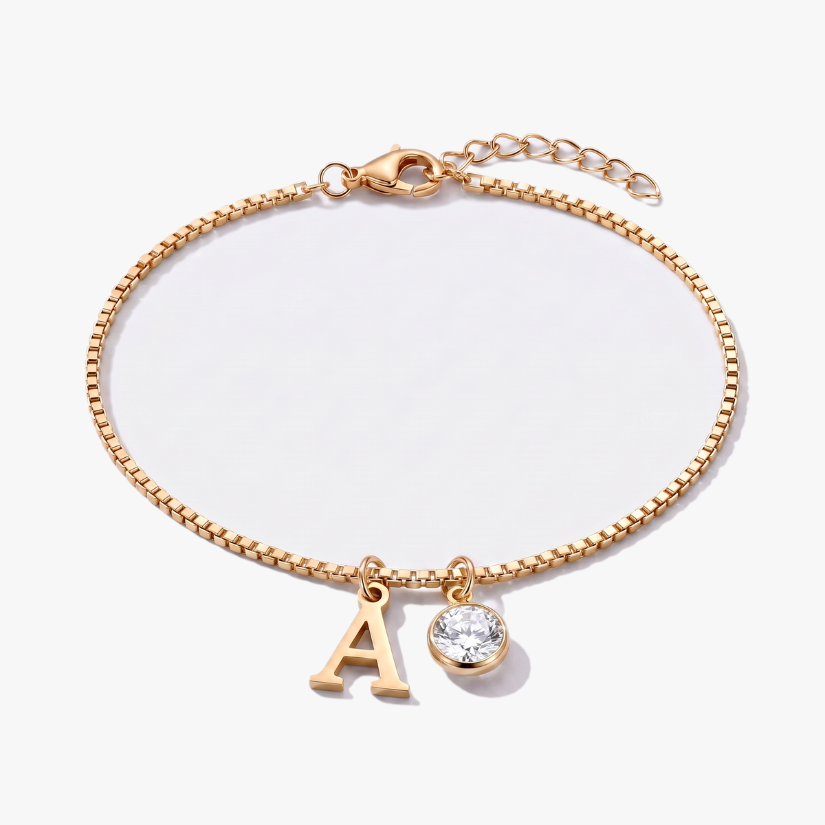 Pulsera letra A dorada con piedra de nacimiento Abril — Diamante