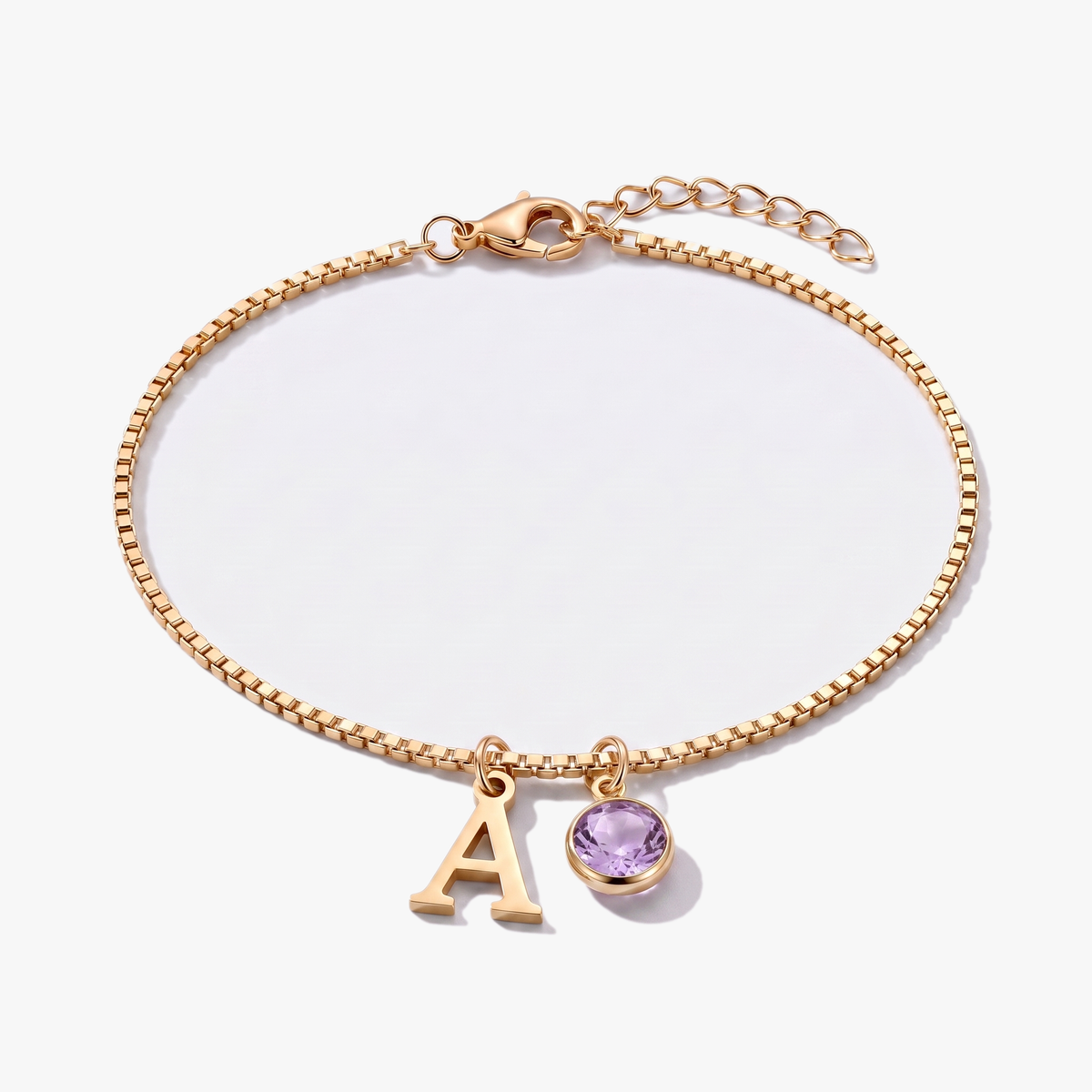 Pulsera letra A dorada con piedra de nacimiento Junio — Alejandrita