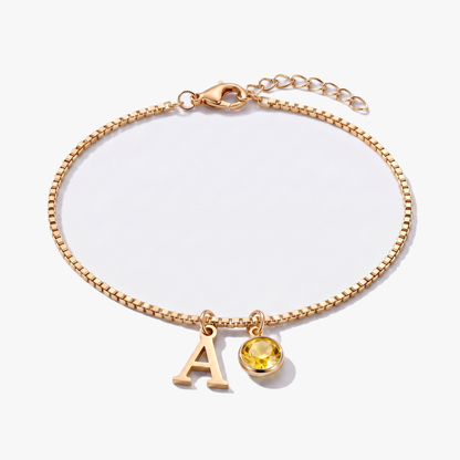 Pulsera letra A dorada con piedra de nacimiento Noviembre — Citrino