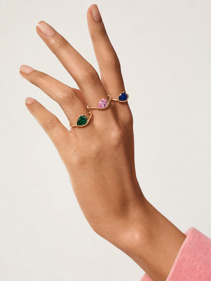 Anillo piedra de nacimiento corte pera — dos anillos