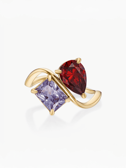 Anillo dos piedras de nacimiento — animación de las 12 combinaciones de piedras (pera y rectángulo), 1 segundo por mes.