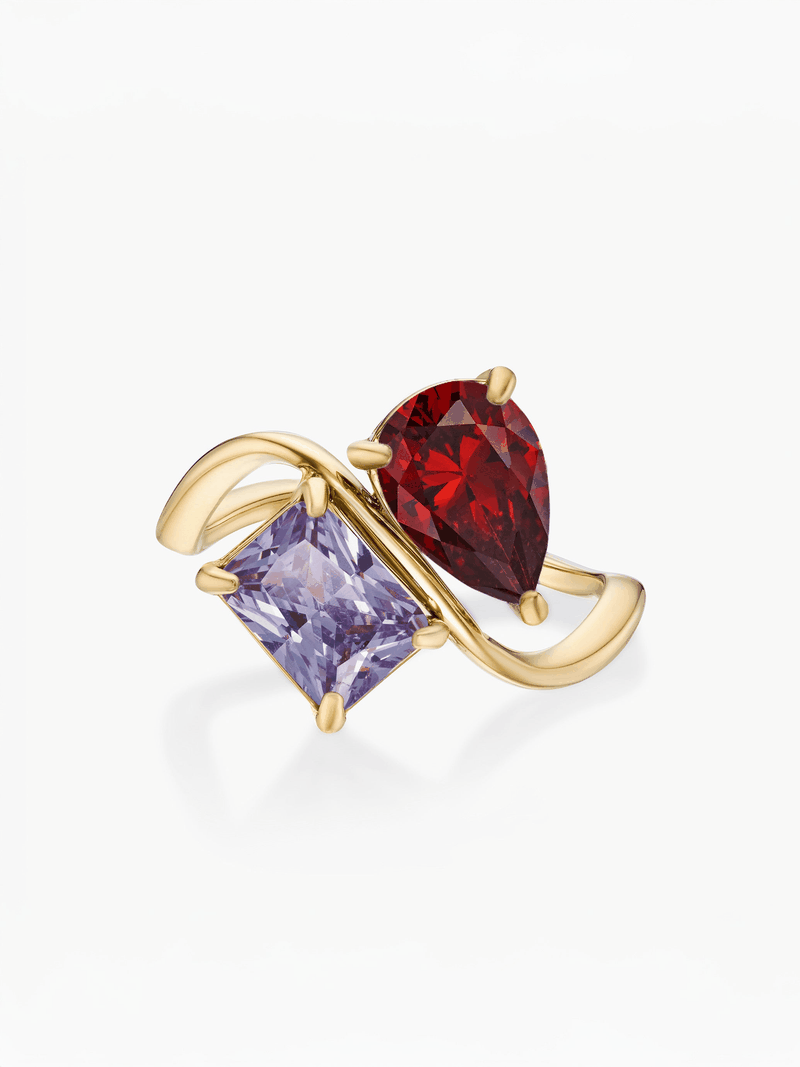 Anillo dos piedras de nacimiento — animación de las 12 combinaciones de piedras (pera y rectángulo), 1 segundo por mes.
