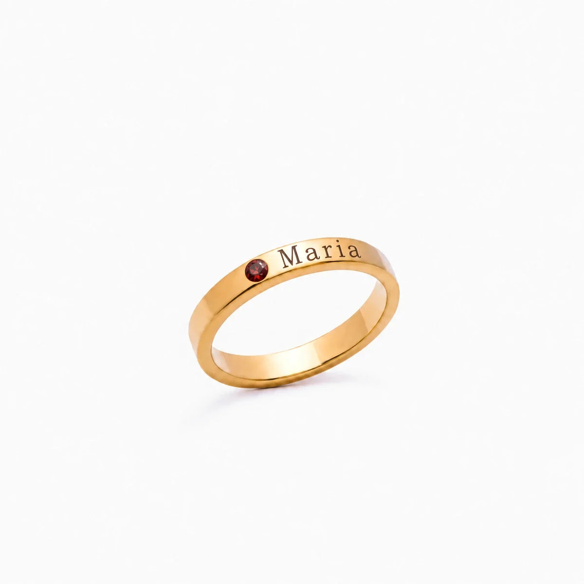 Anillo personalizado con nombre y piedra de nacimiento Enero — Granate
