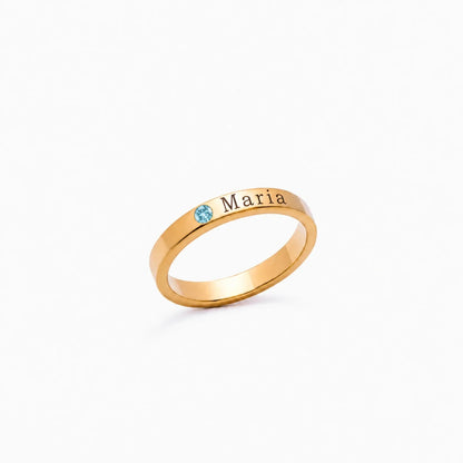 Anillo personalizado con nombre y piedra de nacimiento Marzo — Aguamarina