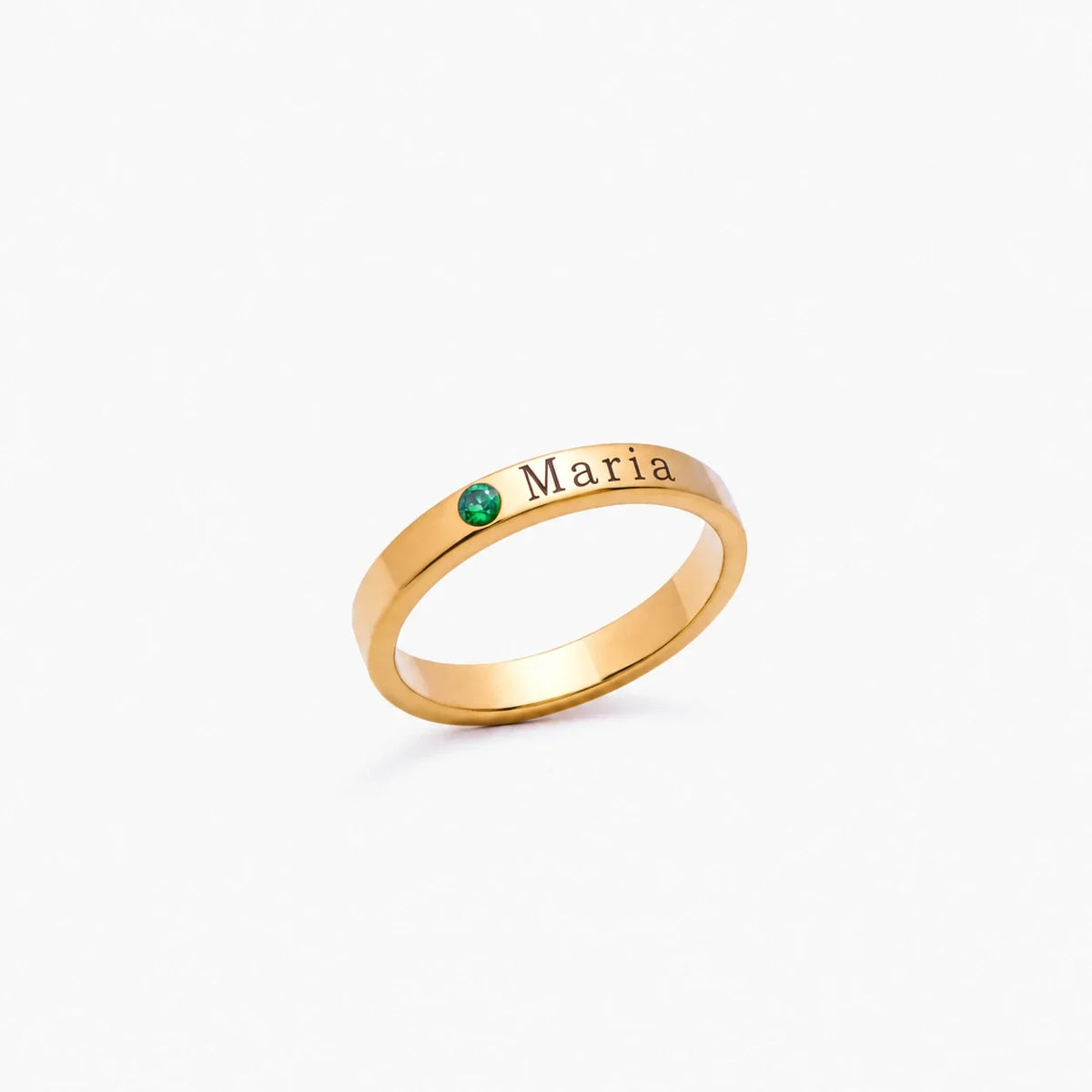 Anillo personalizado con nombre y piedra de nacimiento Mayo — Esmeralda
