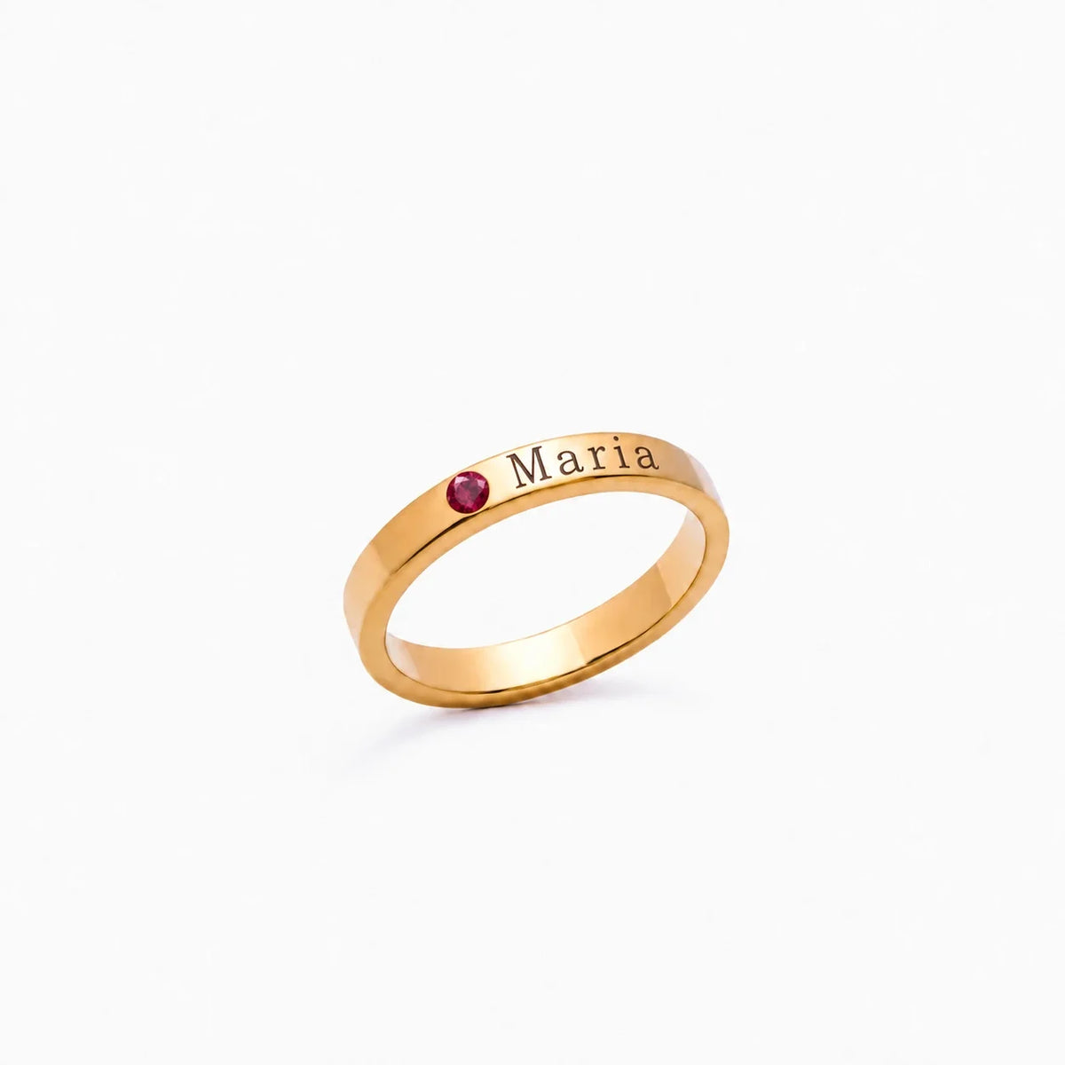 Anillo personalizado con nombre y piedra de nacimiento Julio — Rubí