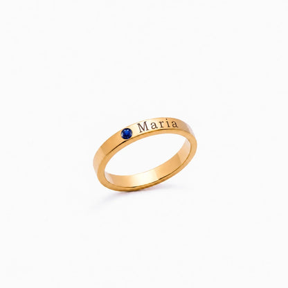 Anillo personalizado con nombre y piedra de nacimiento Septiembre — Zafiro