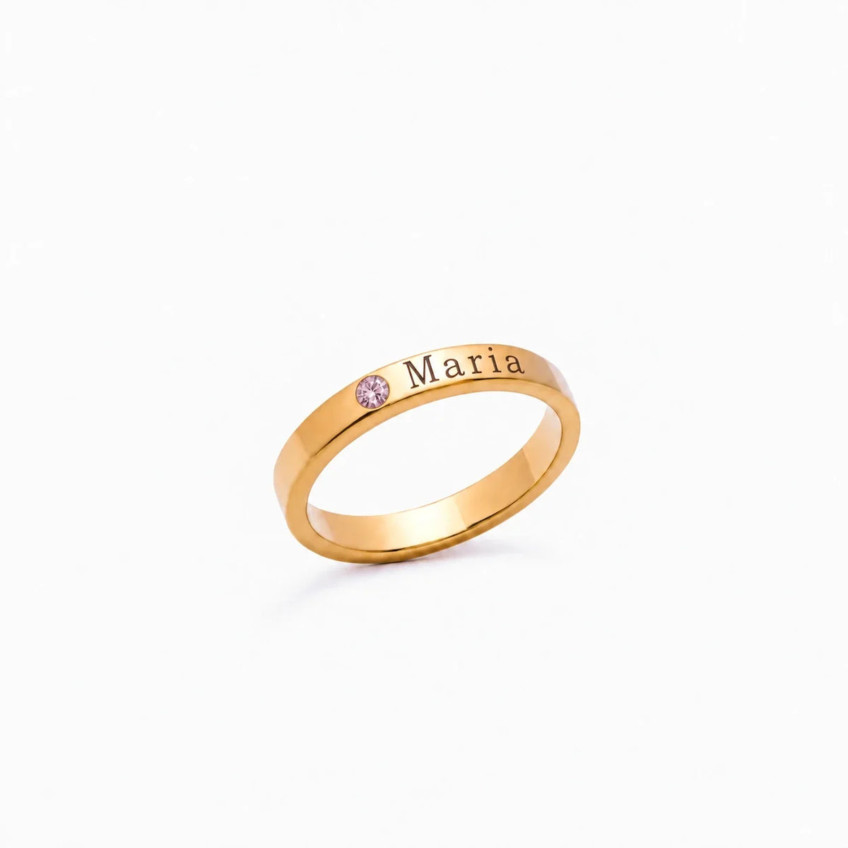 Anillo personalizado con nombre y piedra de nacimiento Octubre — Turmalina rosa