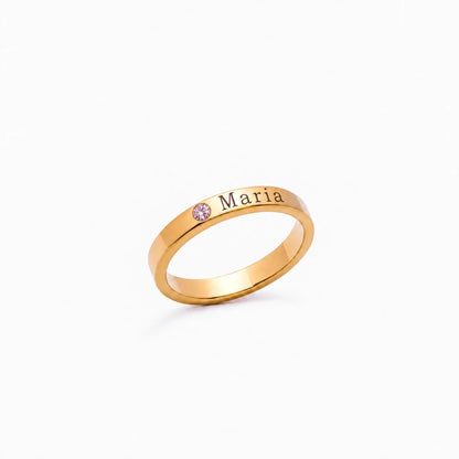 Anillo personalizado con nombre y piedra de nacimiento Octubre — Turmalina rosa