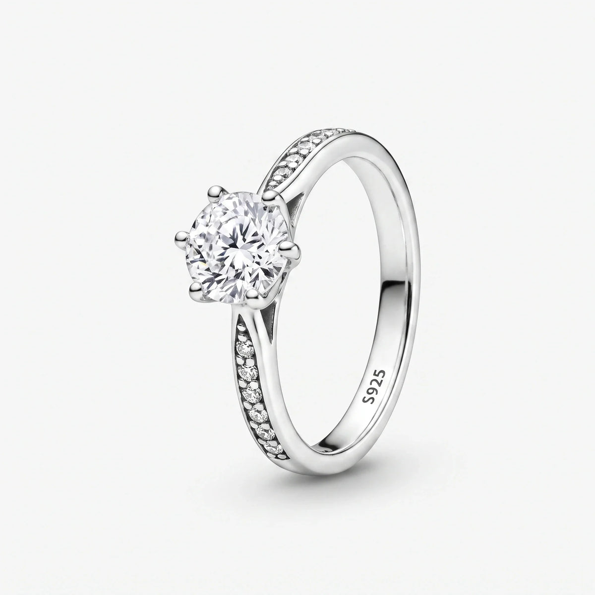 Anillo Solitario Eterno 925 con piedra central y pavé en los hombros