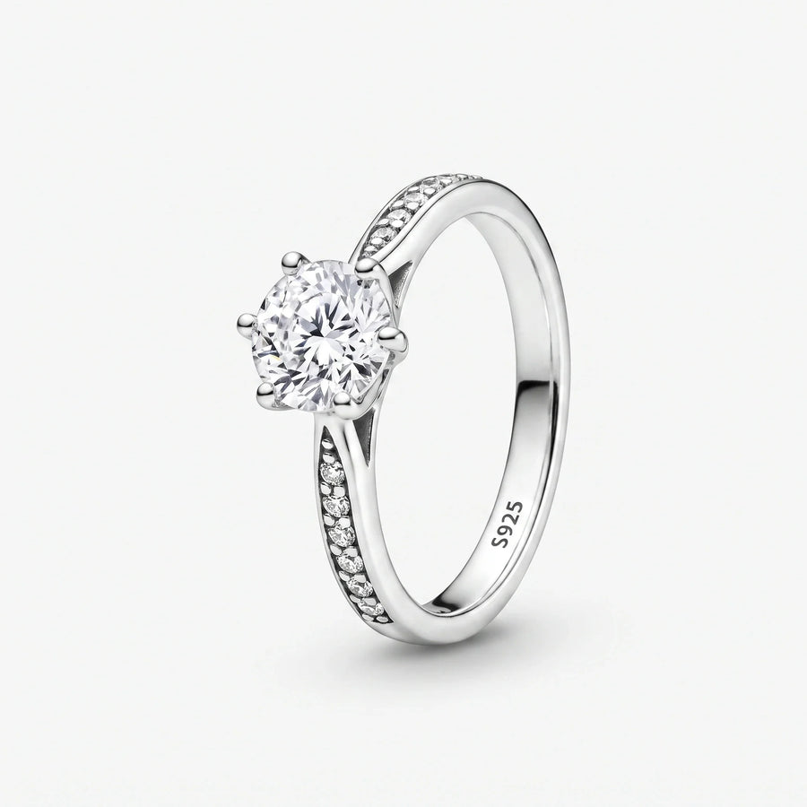 Anillo Solitario Eterno 925 con piedra central y pavé en los hombros