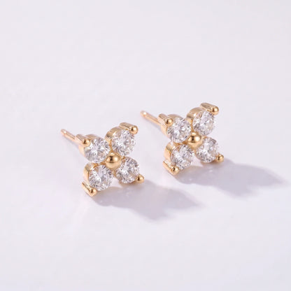 Pendientes florales con piedra de nacimiento Abril — Diamante