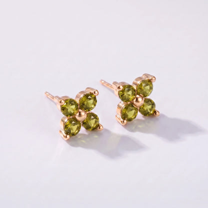 Pendientes florales con piedra de nacimiento Agosto — Peridoto