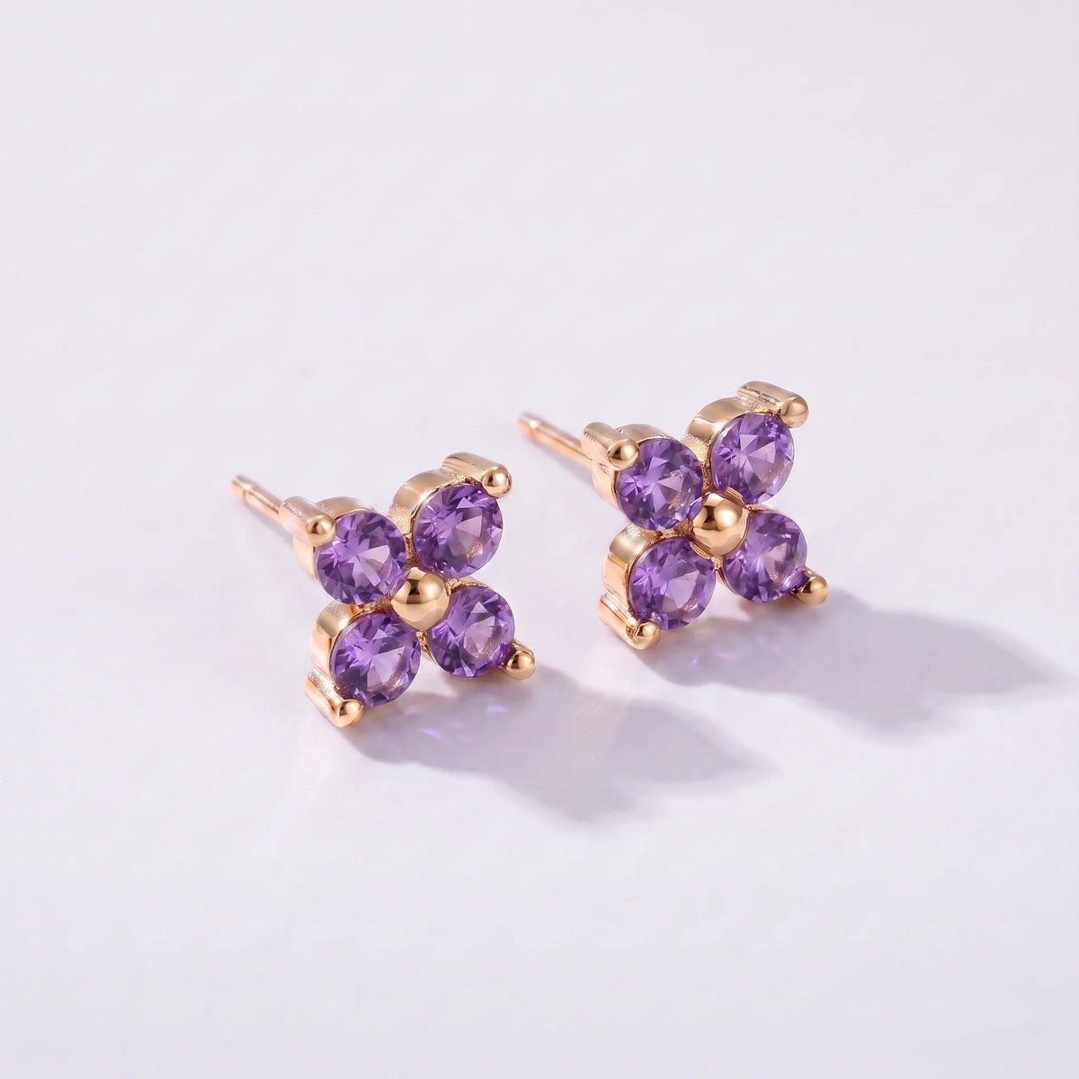 Pendientes florales con piedra de nacimiento Febrero — Amatista