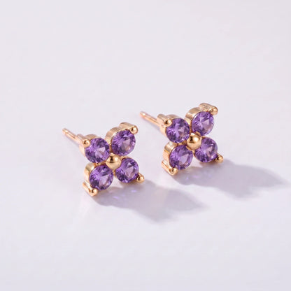 Pendientes florales con piedra de nacimiento Febrero — Amatista