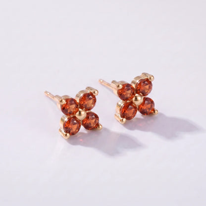 Pendientes florales con piedra de nacimiento Enero — Granate