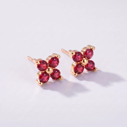 Pendientes florales con piedra de nacimiento Julio — Rubí