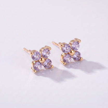 Pendientes florales con piedra de nacimiento Junio — Alejandrita