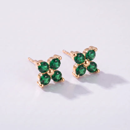 Pendientes florales con piedra de nacimiento Mayo — Esmeralda