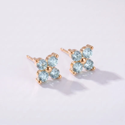 Pendientes florales con piedra de nacimiento Marzo — Aguamarina