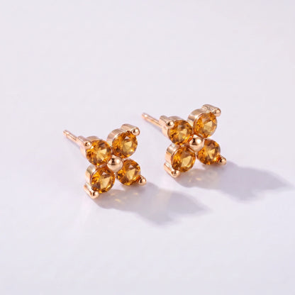Pendientes florales con piedra de nacimiento Noviembre — Citrino