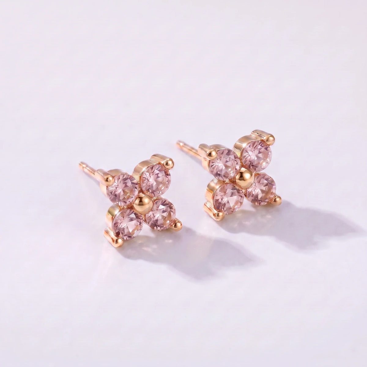 Pendientes florales con piedra de nacimiento Octubre — Turmalina rosa