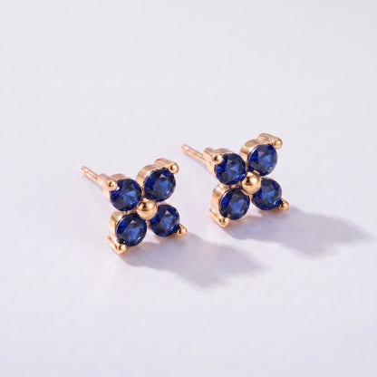 Pendientes florales con piedra de nacimiento Septiembre — Zafiro