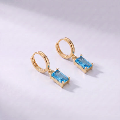 Pendientes con piedra rectangular de nacimiento Diciembre — Topacio azul