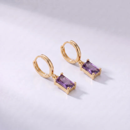 Pendientes con piedra rectangular de nacimiento Febrero — Amatista