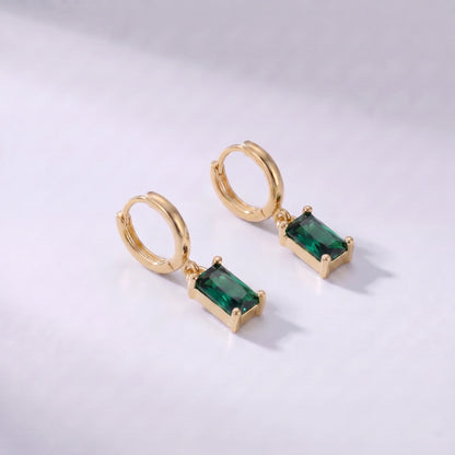 Pendientes con piedra rectangular de nacimiento Mayo — Esmeralda