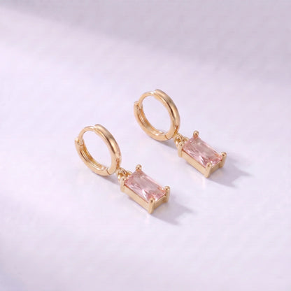 Pendientes con piedra rectangular de nacimiento Octubre — Turmalina rosa
