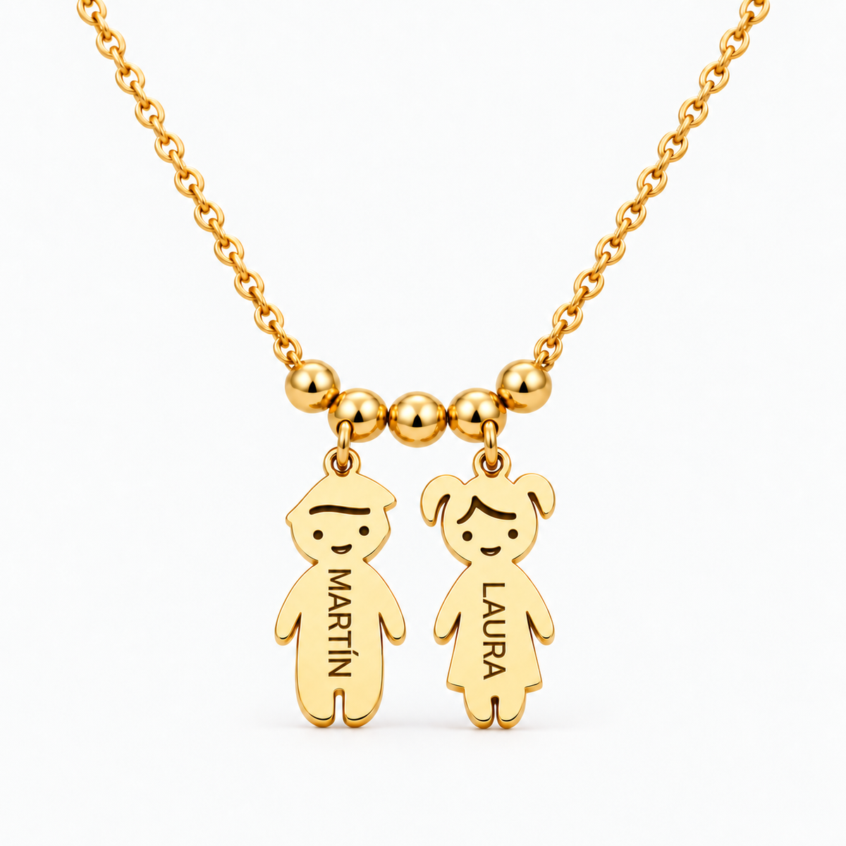 Collar Personalizado con Nombres de tus Hijos dorado — dos hijos, Martín y Laura