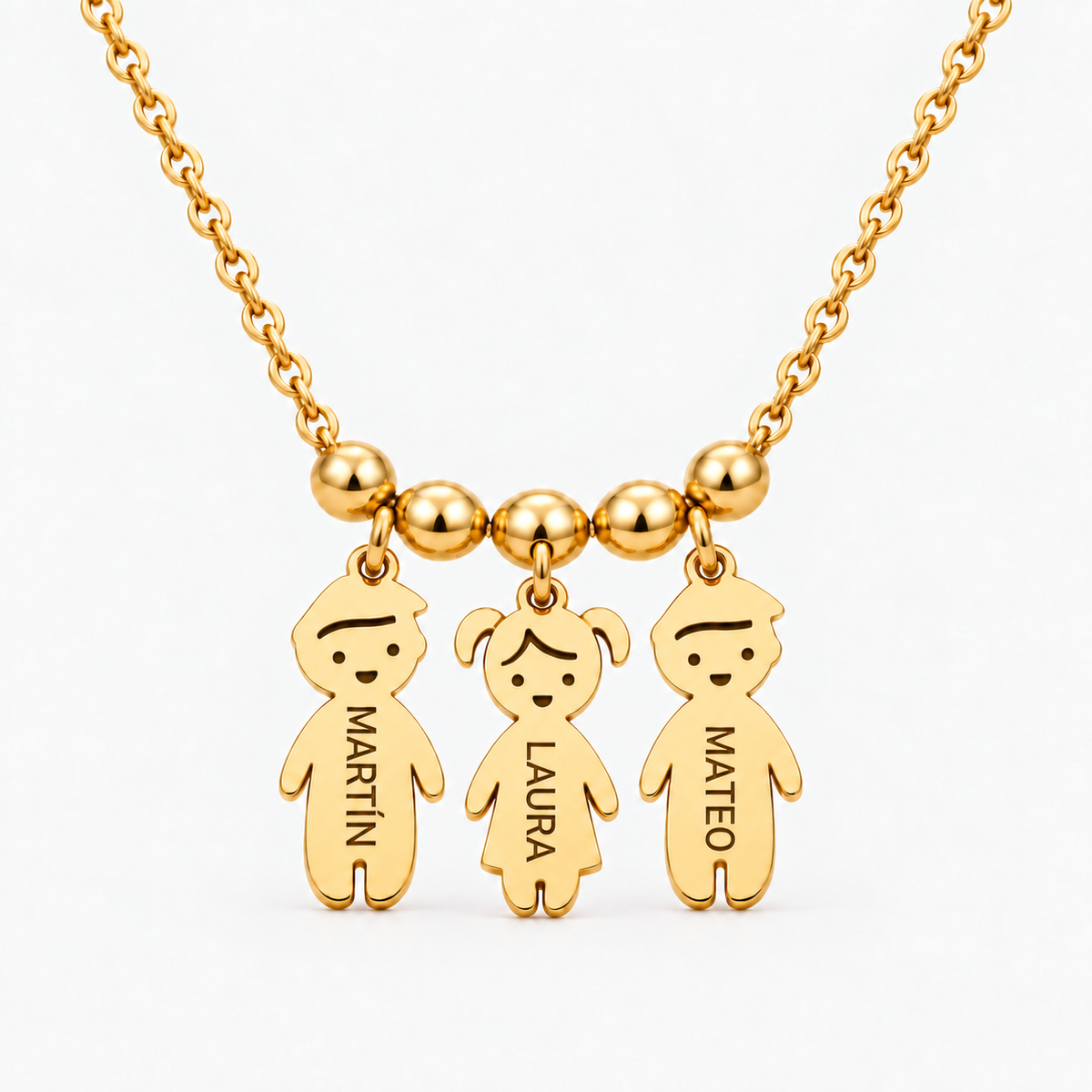 Collar Personalizado con Nombres de tus Hijos dorado — tres hijos, Martín, Laura y Mateo