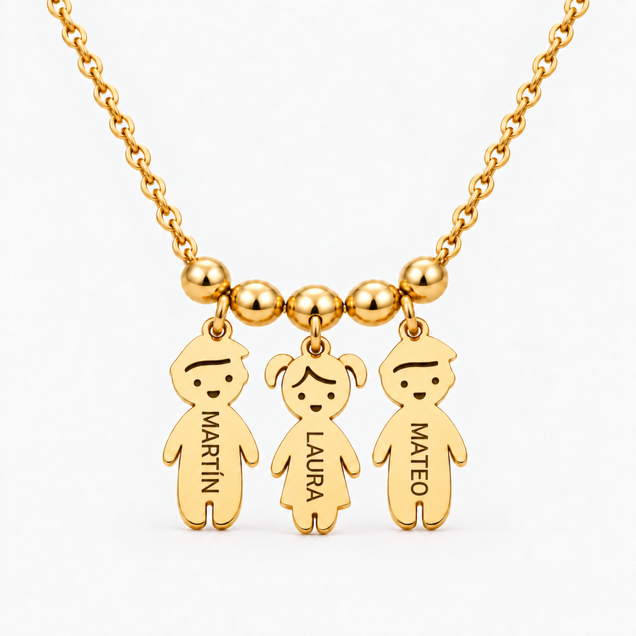 Collar Personalizado con Nombres de tus Hijos dorado — tres hijos, Martín, Laura y Mateo
