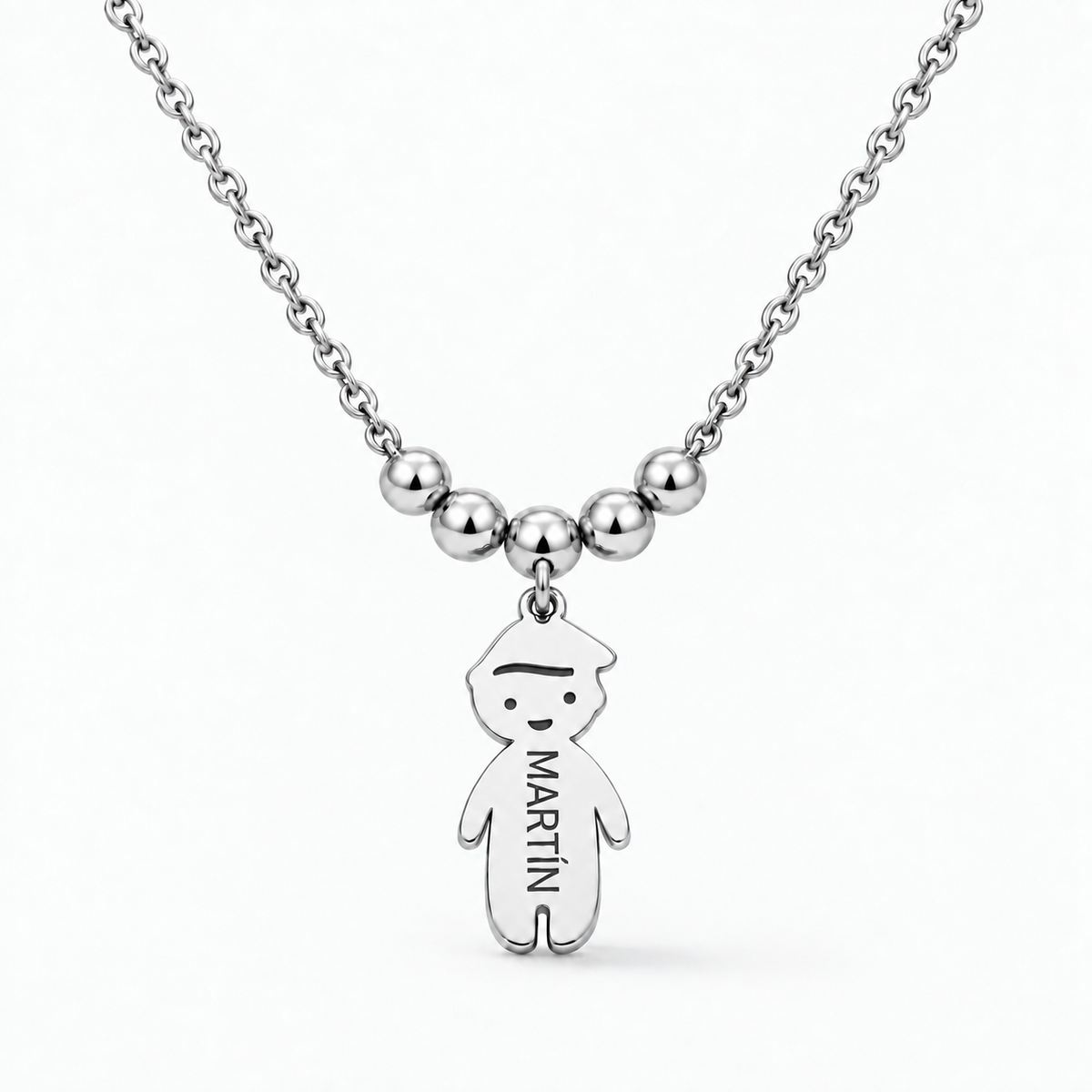 Collar Personalizado con Nombres de tus Hijos plateado — un niño, Martín