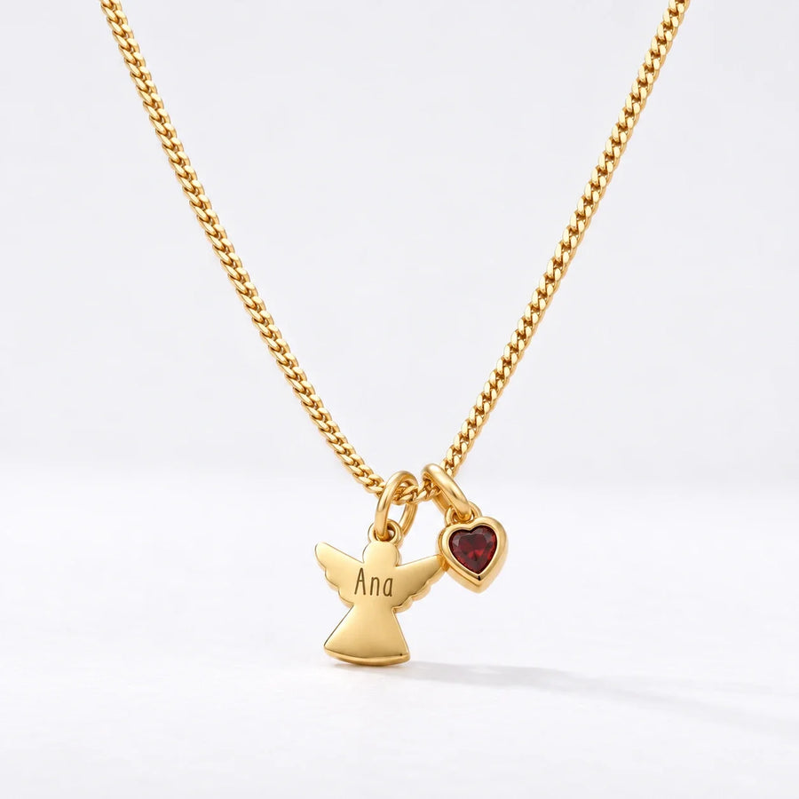 Collar Ángel con Nombre dorado — Enero — Granate