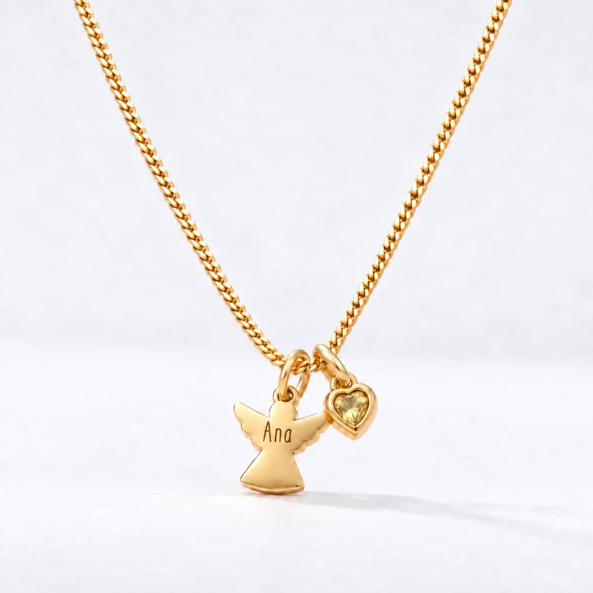 Collar Ángel con Nombre dorado — Noviembre — Citrino