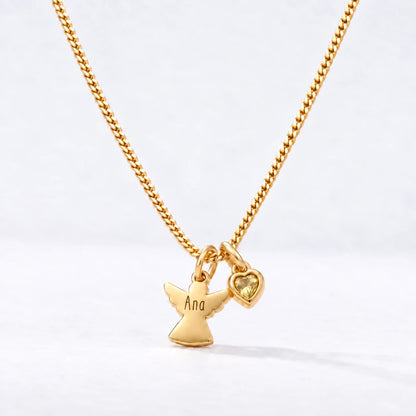 Collar Ángel con Nombre dorado — Noviembre — Citrino