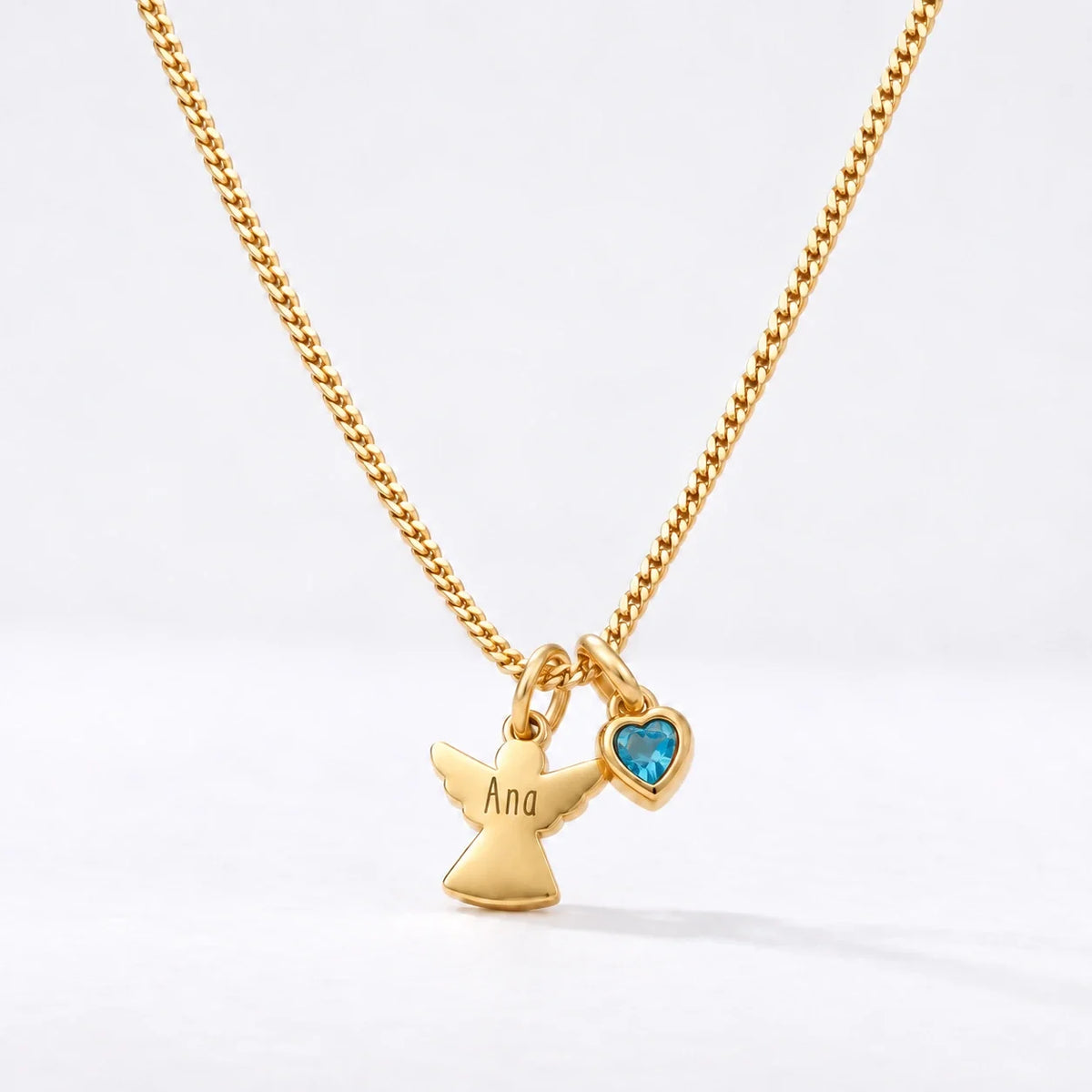 Collar Ángel con Nombre dorado — Diciembre — Topacio azul