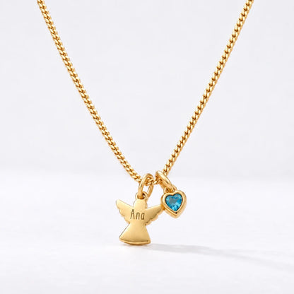 Collar Ángel con Nombre dorado — Diciembre — Topacio azul