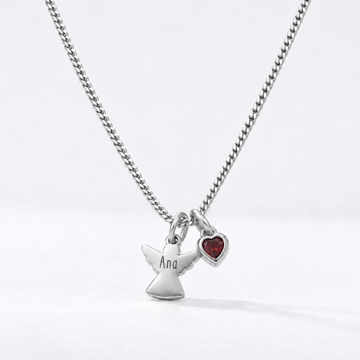 Collar Ángel con Nombre plateado — Enero — Granate