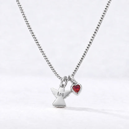 Collar Ángel con Nombre plateado — Julio — Rubí
