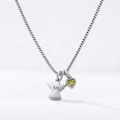 Collar Ángel con Nombre plateado — Agosto — Peridoto