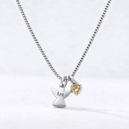 Collar Ángel con Nombre plateado — Noviembre — Citrino