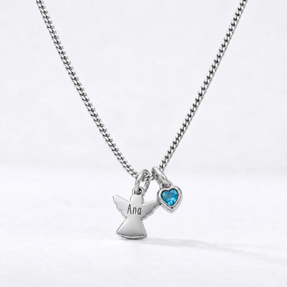 Collar Ángel con Nombre plateado — Diciembre — Topacio azul