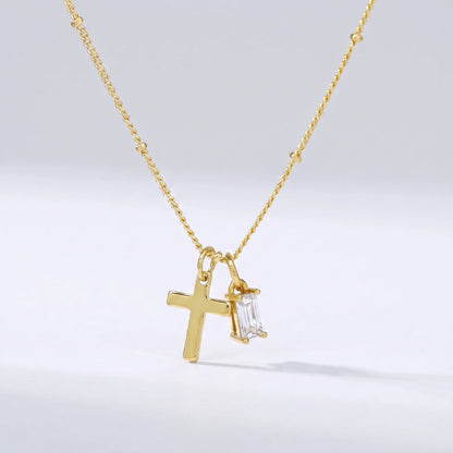 Collar cruz con piedra de nacimiento Abril — Diamante